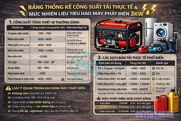 Máy phát điện 5KW chạy được những thiết bị gì
